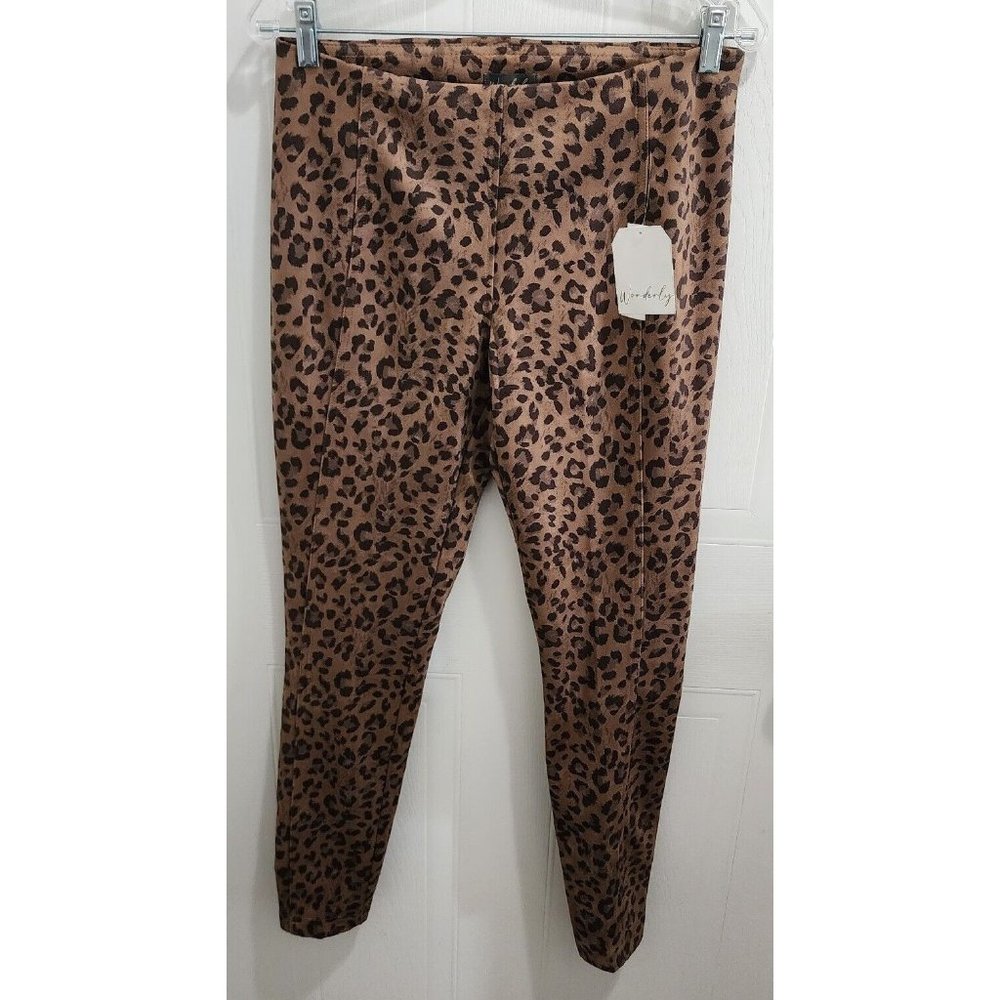 NWT Wonderly Women's Pull On Ponte Leggings Pants Faux Suede Animal Print Sz M
